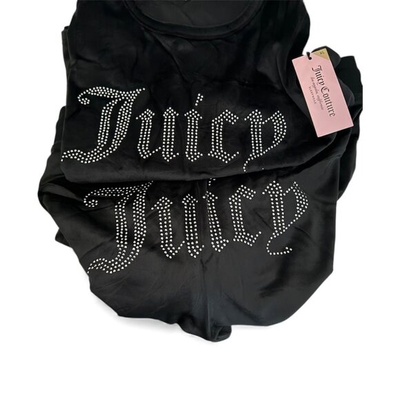 Juicy Couture Womens Black Velvet Rhinestone Top And Pants 2 Pc Sets Sz XL New - Picture 5 of 7